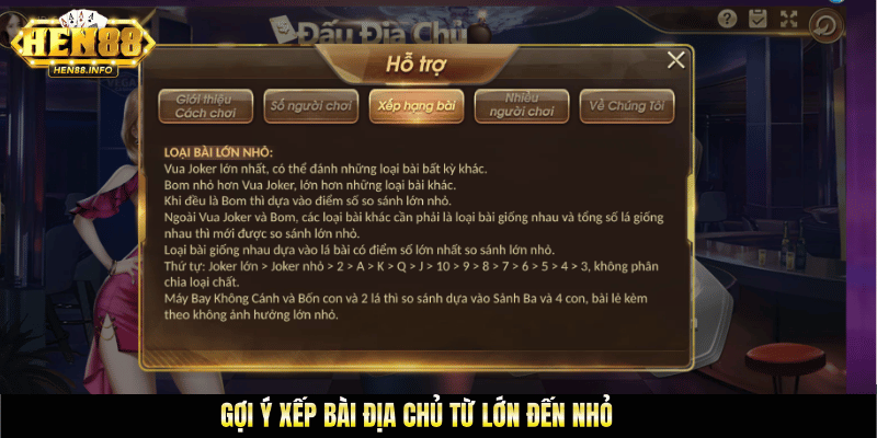 Gợi ý xếp bài địa chủ từ lớn đến nhỏ