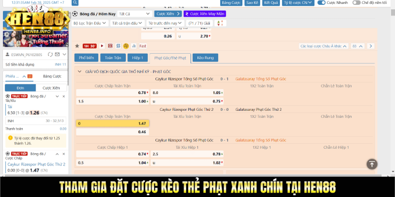 Tham gia đặt cược kèo thẻ phạt xanh chín tại Hen88