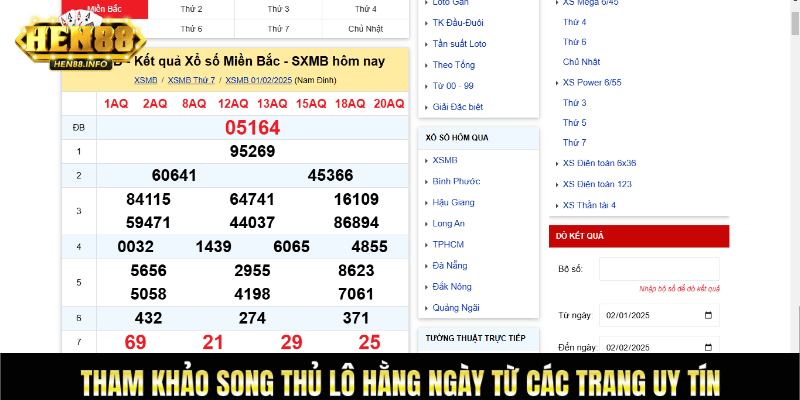 Tham khảo song thủ lô hằng ngày từ các trang uy tín